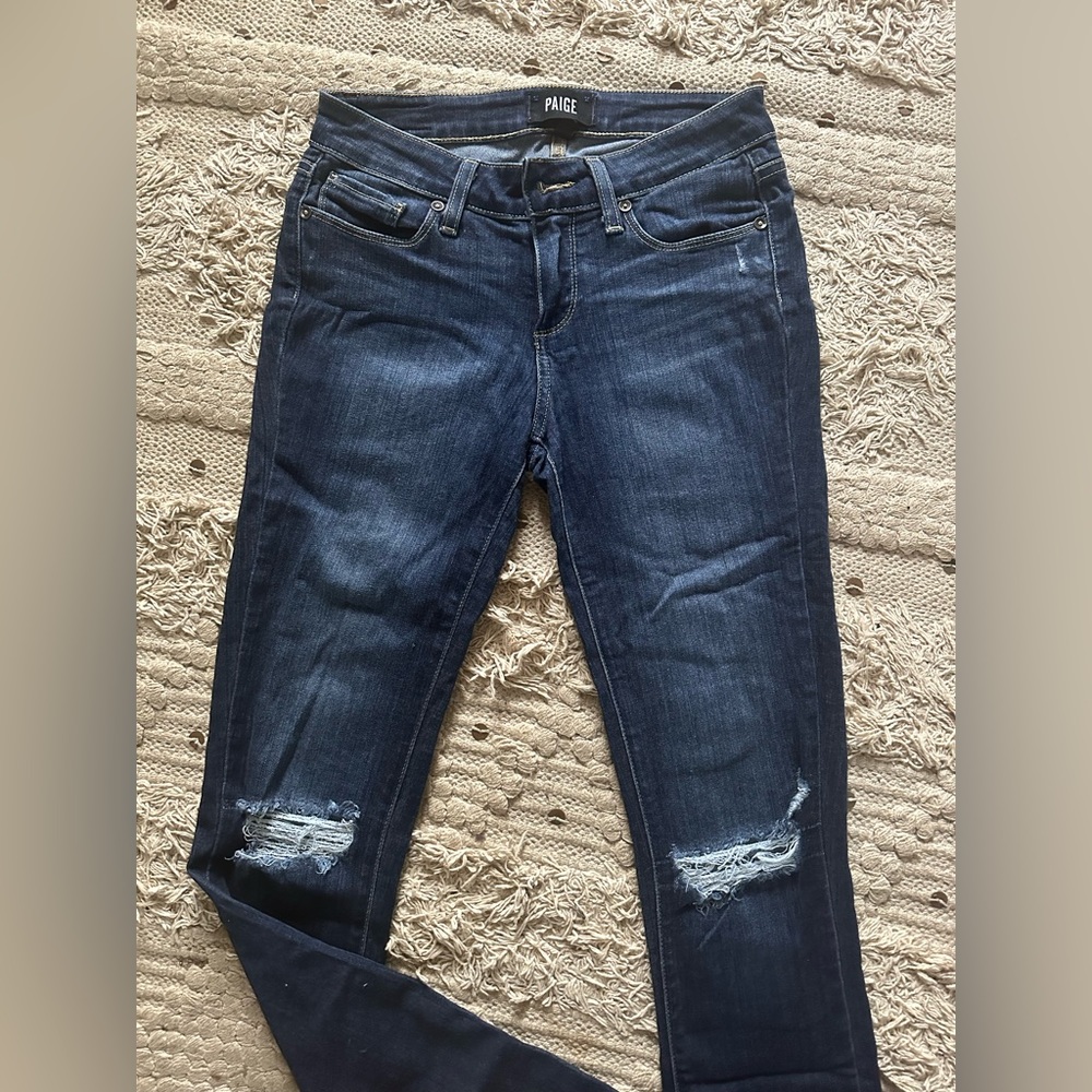 Dark skinny jeans, ripped knees, size 25, low rise - Picture 2 of 4